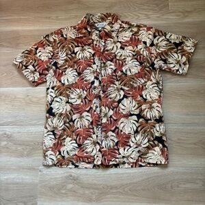 Vintage Malihini Made in Hawaii Red & Brown Autumn Leaves Aloha Hawaiian Shirt